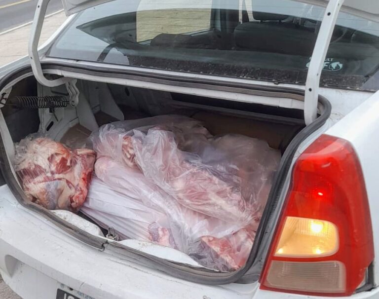 Decomisaron doce bolsas de carne que eran transportadas en el baúl de un auto