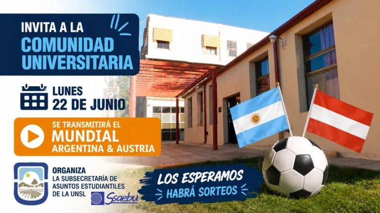 El comedor del Centro Universitario Villa Mercedes de la UNSL proyectará el partido de Argentina – Austria